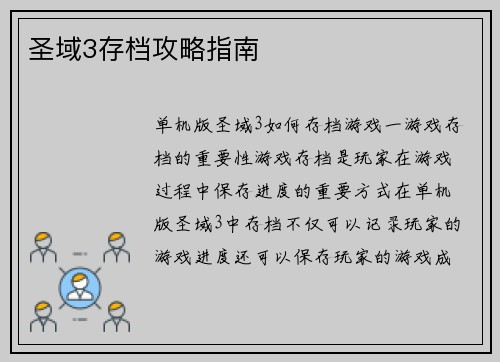 圣域3存档攻略指南