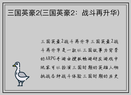 三国英豪2(三国英豪2：战斗再升华)